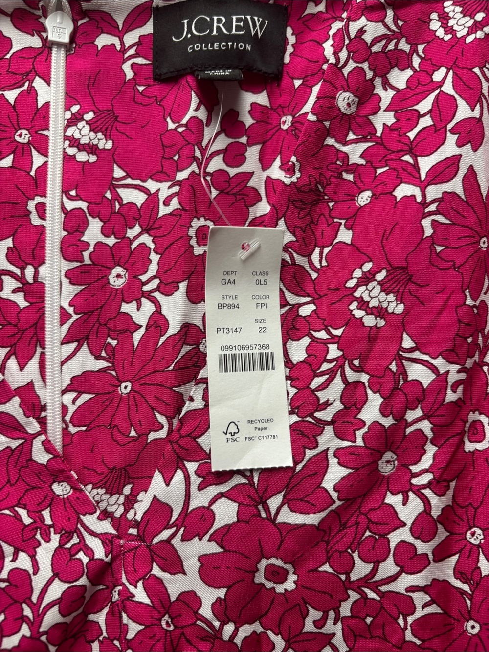 J.Crew Collection Bright Pink Floral Puff Sleeve Maxi Dress NWT Size 22W - Picture 12 of 13